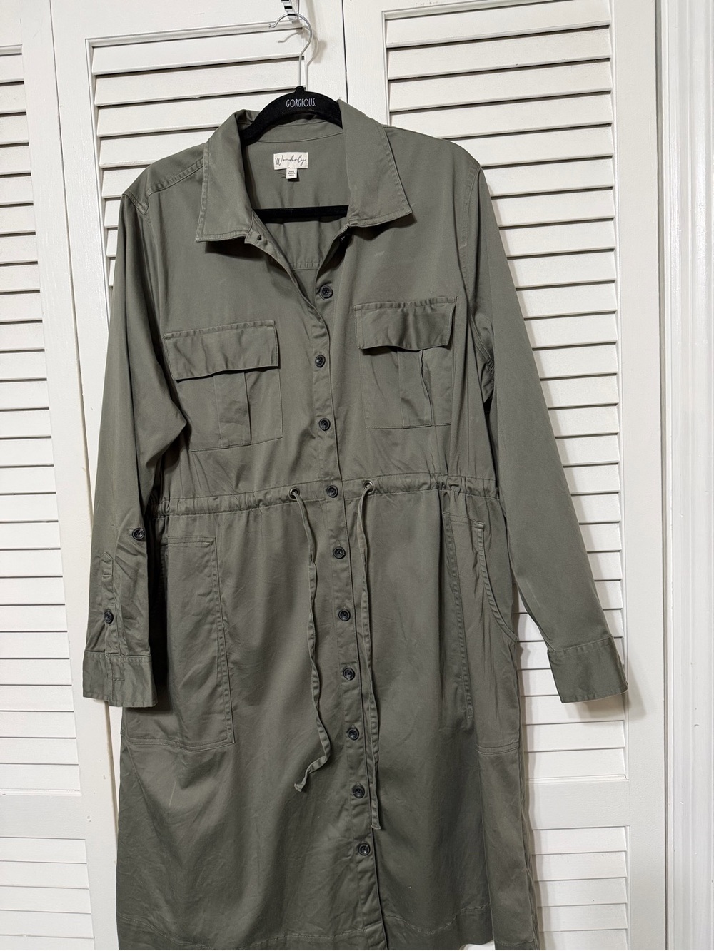 Wonderly Olive Green Utility Shirt Dress/Duster Length Jacket